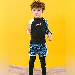 NEW💕3 pieces 😊Surf Style Black and Blue Rashguard Swim Set